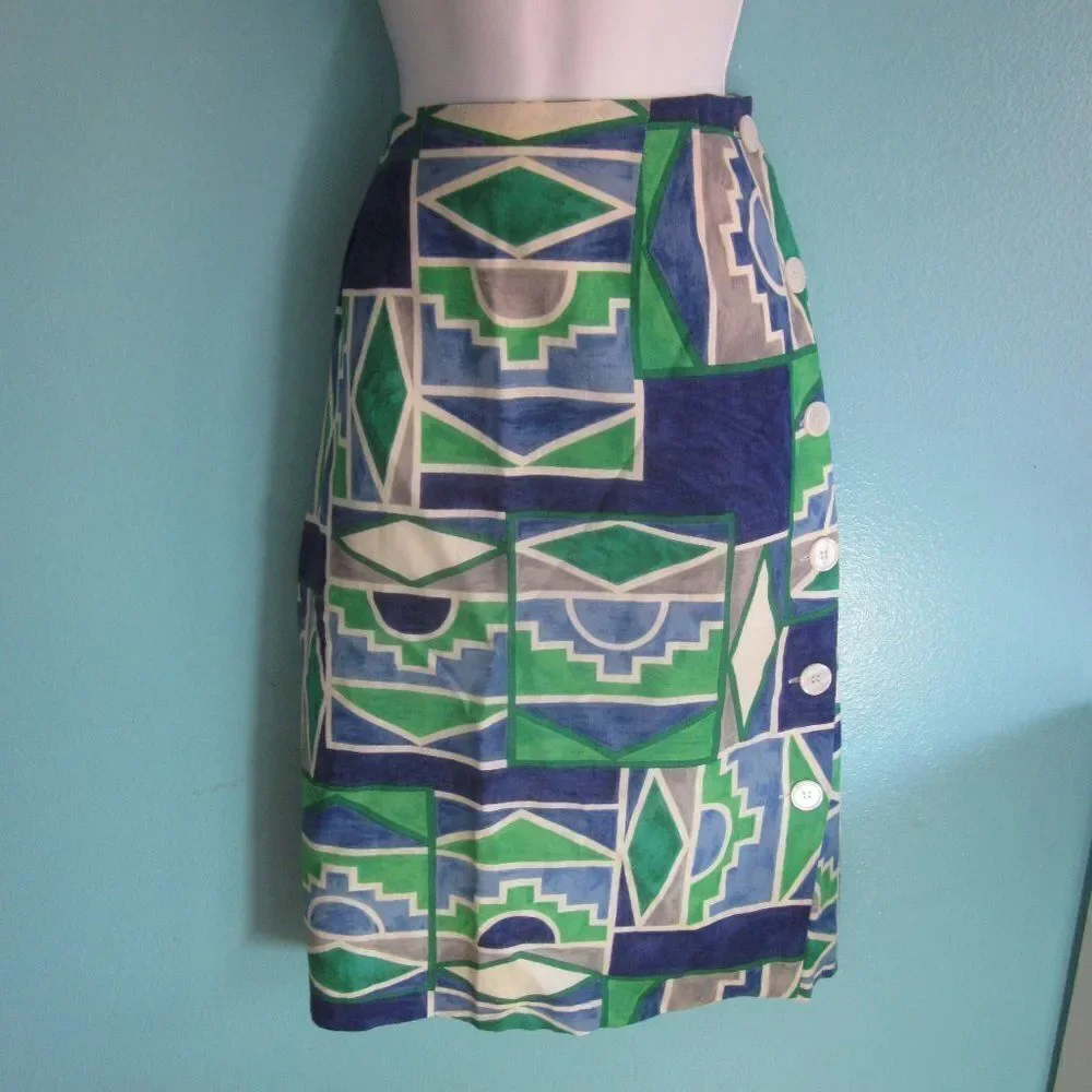 Helene Sidel Vintage 60's Button Up Summer Skirt Size 12 Lined 31